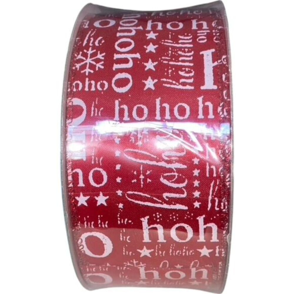 HO HO Red w/ White Accents 2.5 inch x 50 Yards, Premium Wired Ribbon NEW!